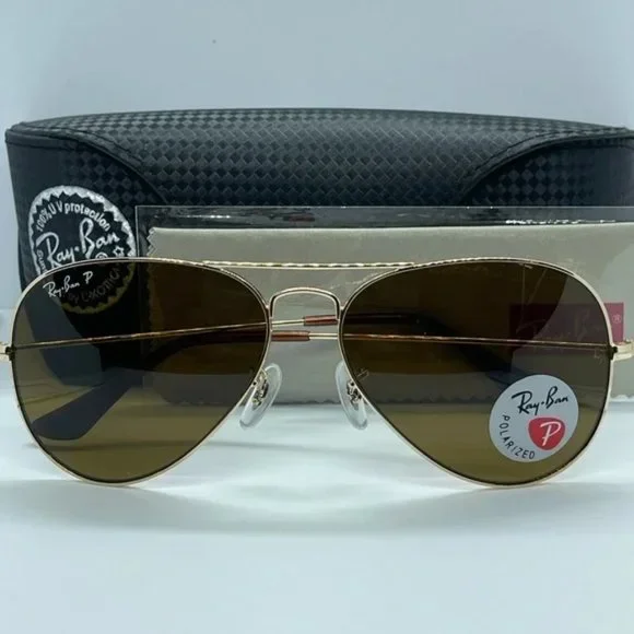New Rayban Aviator Polarized 3025 Gold/Brown Polar asstd sizes - Picture 1 of 9